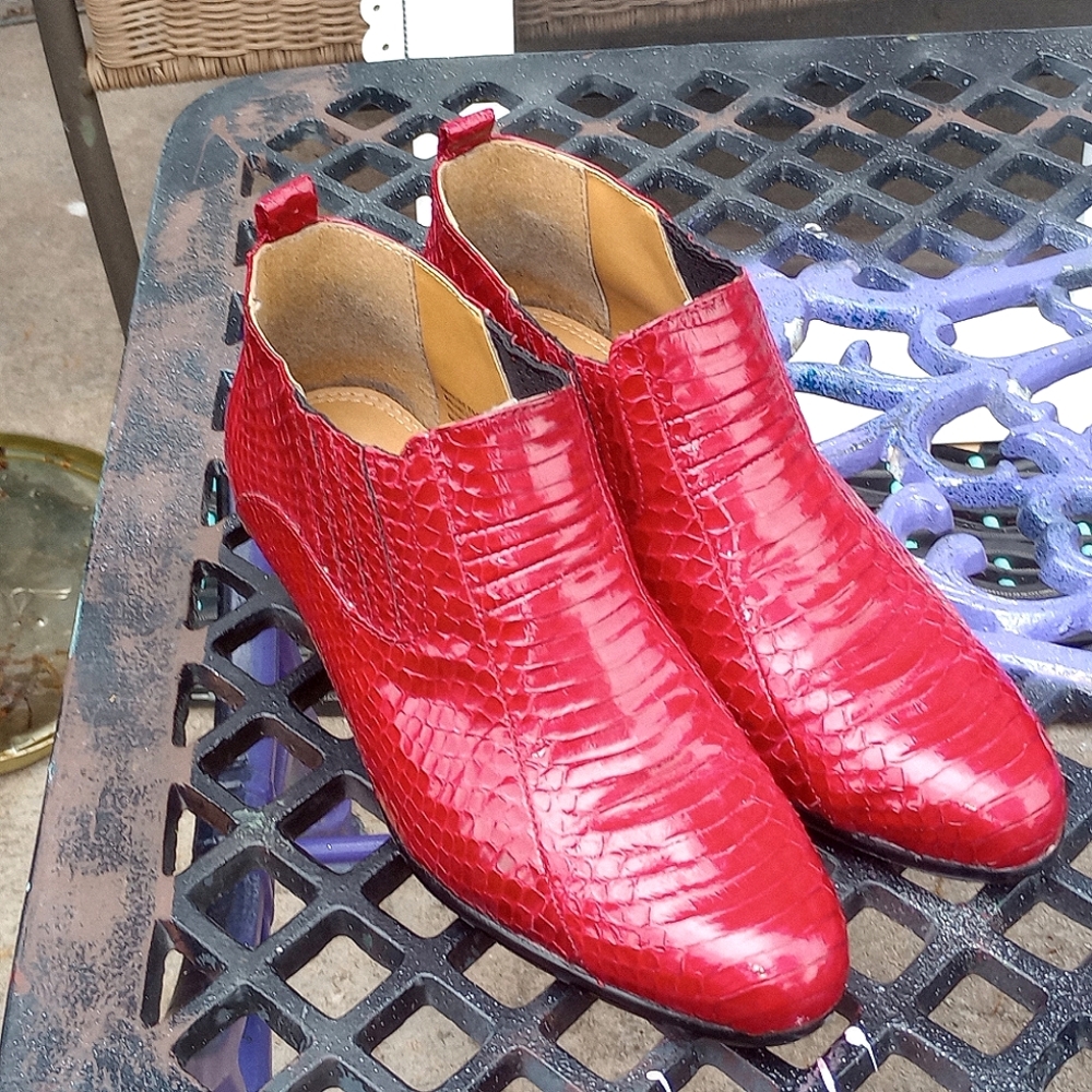 Genuine red snakeskin boots